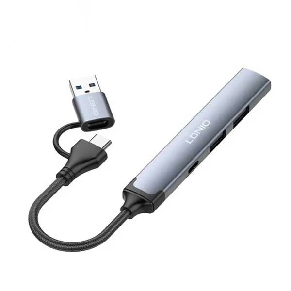 LDNIO DS-64C 4-in-1 USB & Type-C Hub Adapter with Dual Interface and High-Speed Expansion