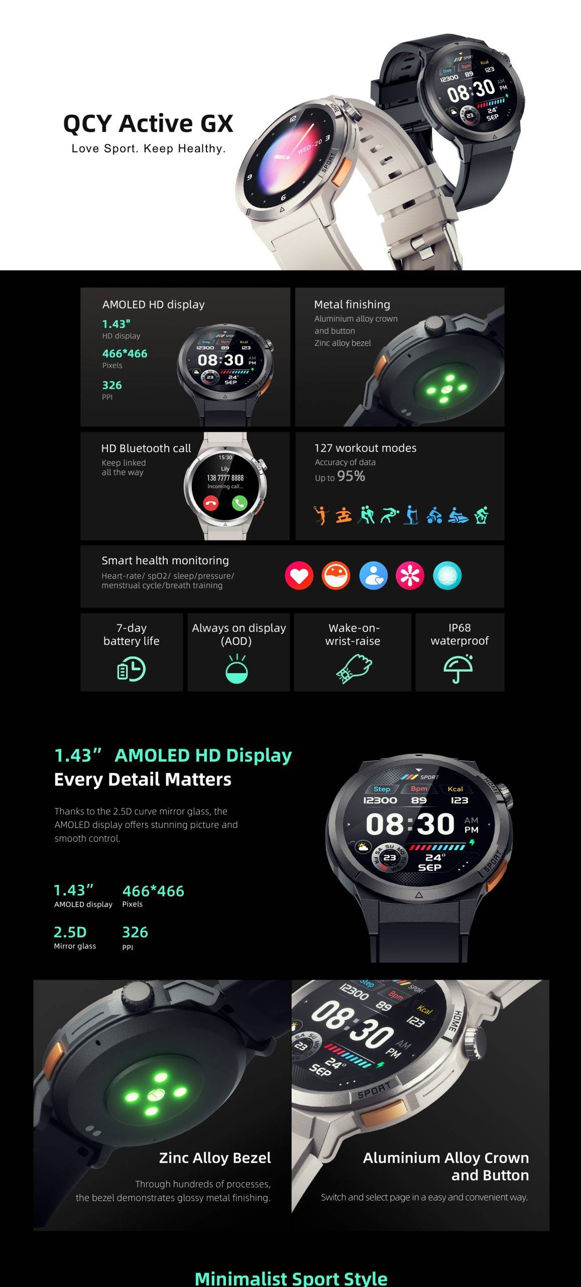 QCY Active GX Smartwatch AMOLED Display Bluetooth Calling and Fitness Tracking