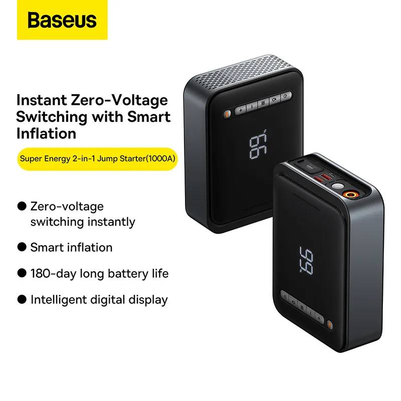 Baseus Super Energy 2-in-1 Jump Starter & Tire Inflator 10000mAh 1000A Peak Black