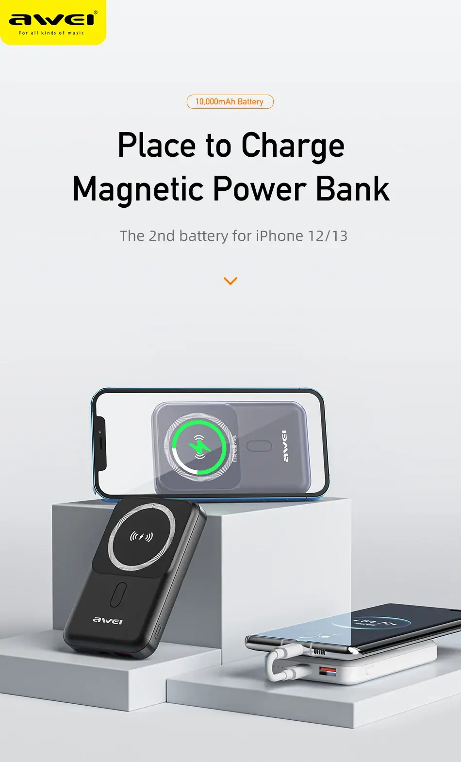 Awei P139K 10000mAh 22.5W Magnetic Wireless Power Bank