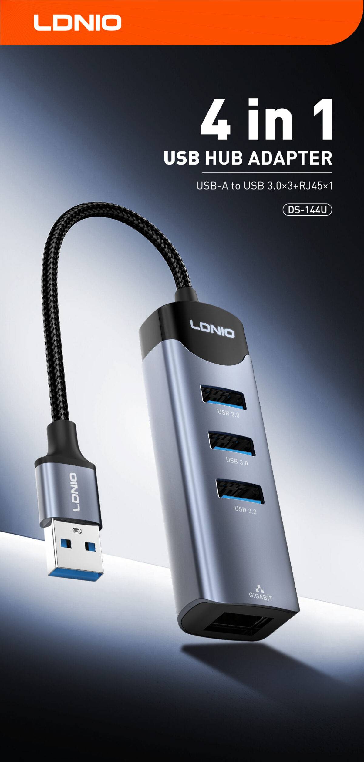 LDNIO DS-144U 4-in-1 USB-A Hub Adapter with Multi-Port Expansion
