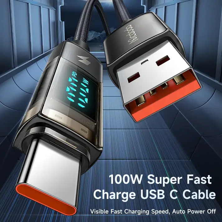 McDodo CA-3630 Digital Pro USB-C Cable 6A Super Charge, Auto Power Off, Transparent Design, 1.2M