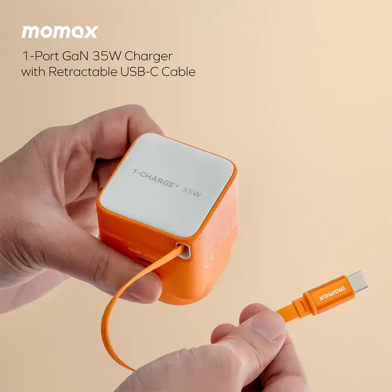 Momax 1-Charge+ 35W GaN Fast Charger with Retractable Cable US Plug