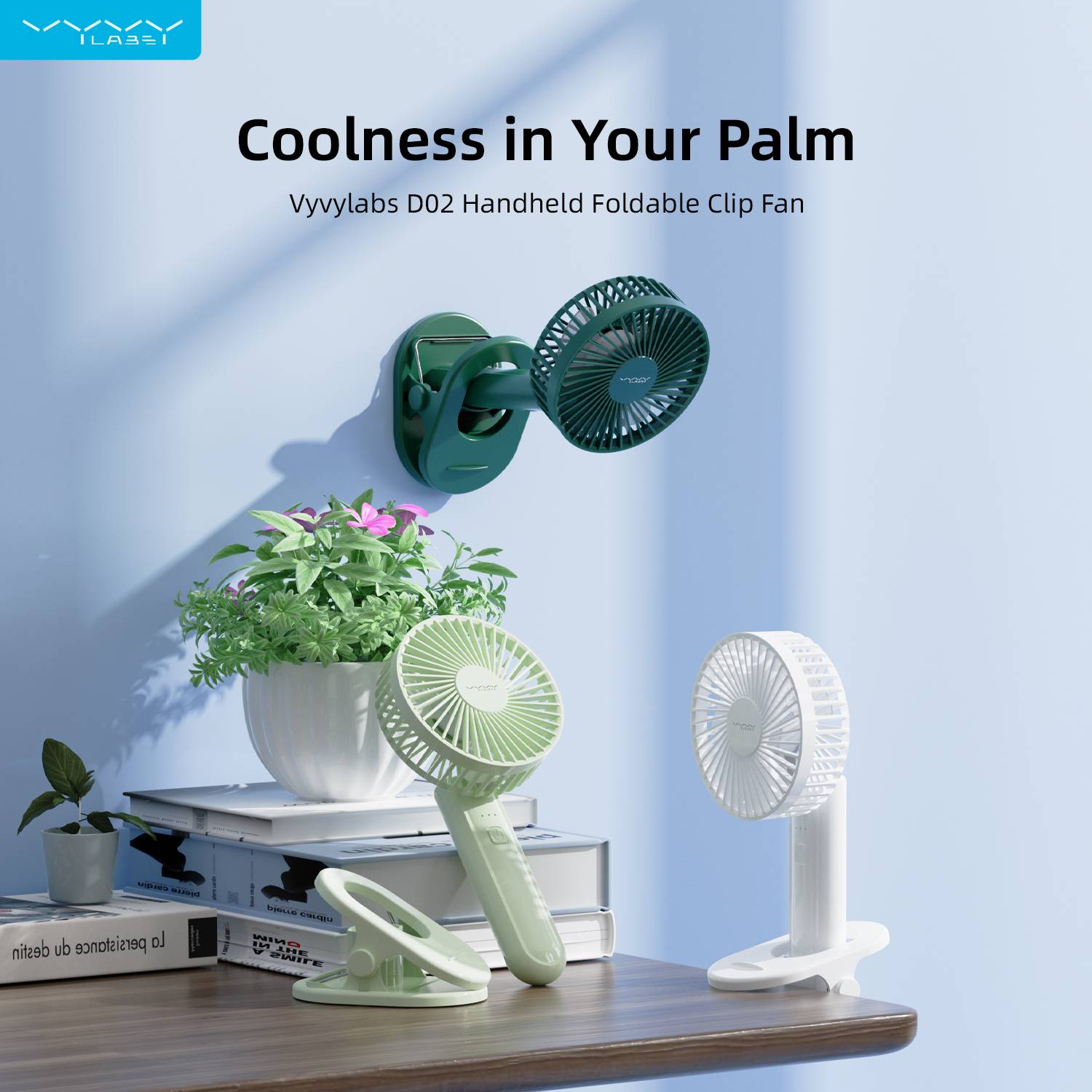 Vyvylabs VKD02-WH Foldable Handheld Clip Fan