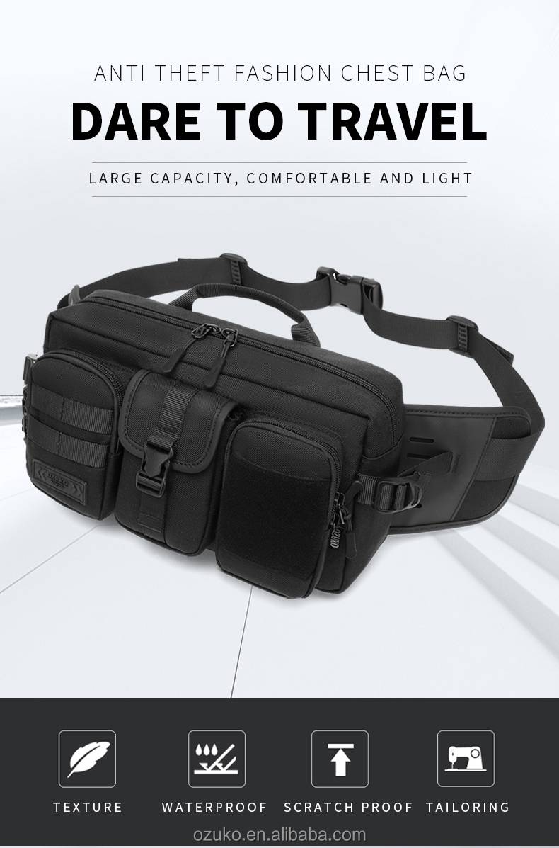 OZUKO 9449 Hard Shell Waterproof Chest Bag Men’s Crossbody Sling Bag with USB Charging Port