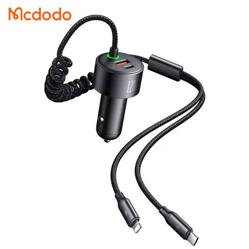 Mcdodo CC-0370 120W Retractable Car Charger with USB-C & Lightning Cables