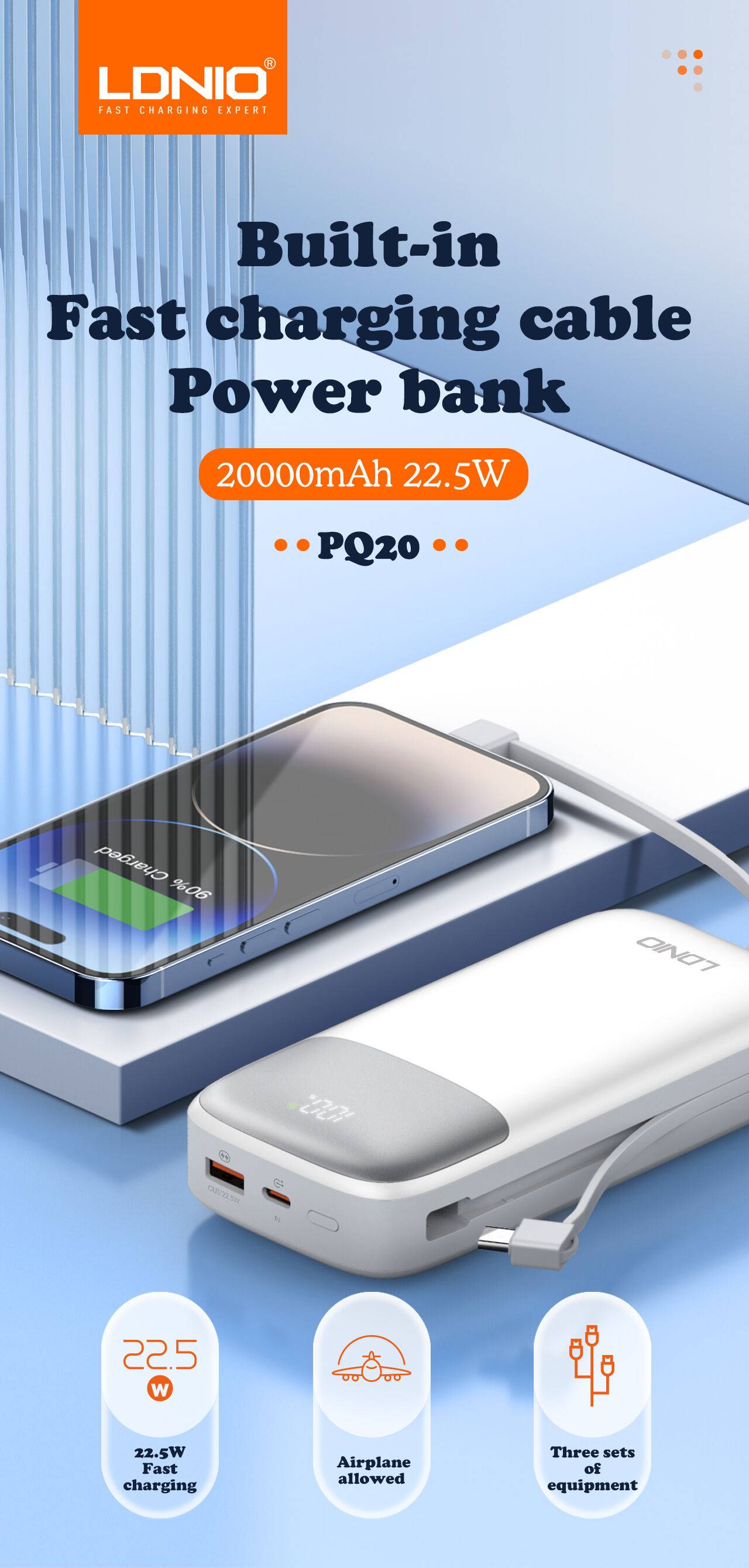 LDNIO PQ20 20000mAh 22.5W Fast Charging Ultra-High Capacity Power Bank