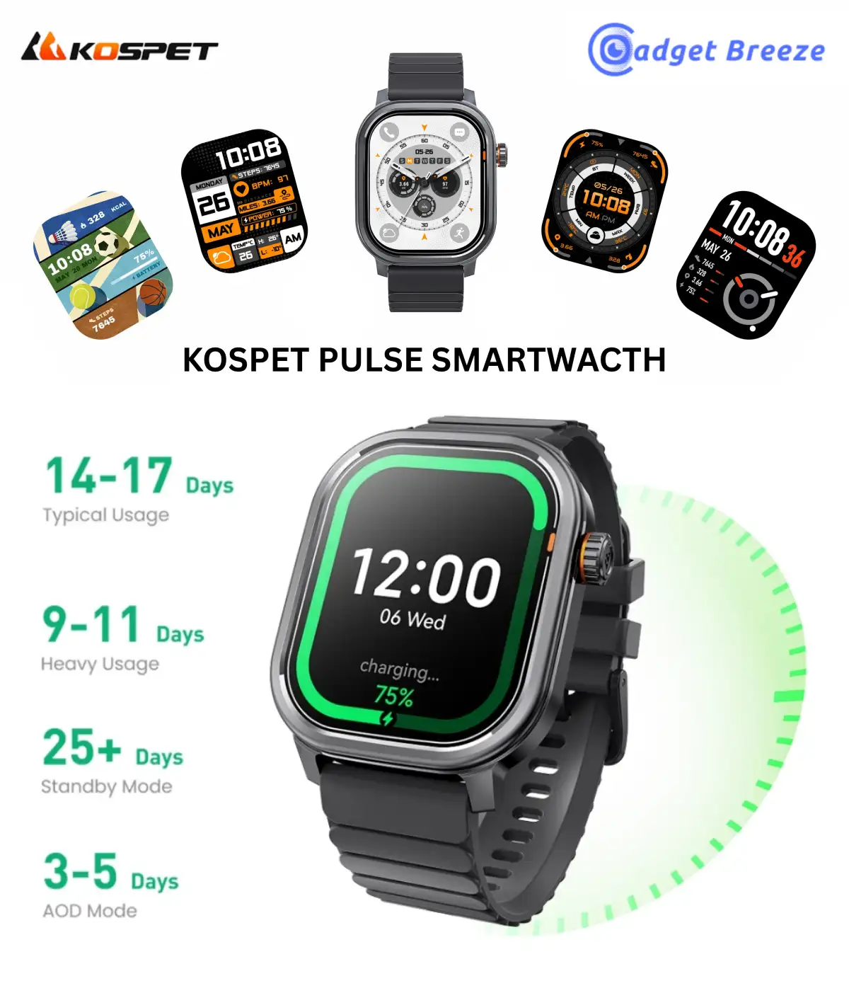 KOSPET Pulse AMOLED Bluetooth Calling Smartwatch Grey