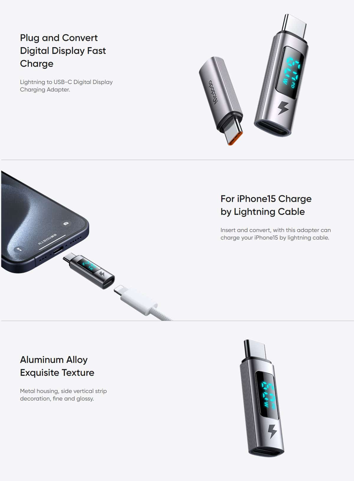 McDodo OT-5990 Lightning to USB-C Adapter 60W Fast Charging with Power Display