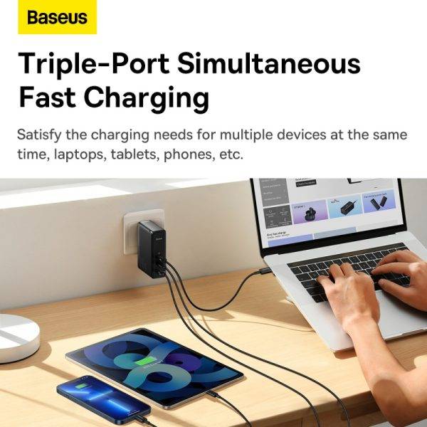 BASEUS GaN5 Pro 140W Fast Charger 2 Type-C & 1 USB Ports CN Plug Charging Adapter