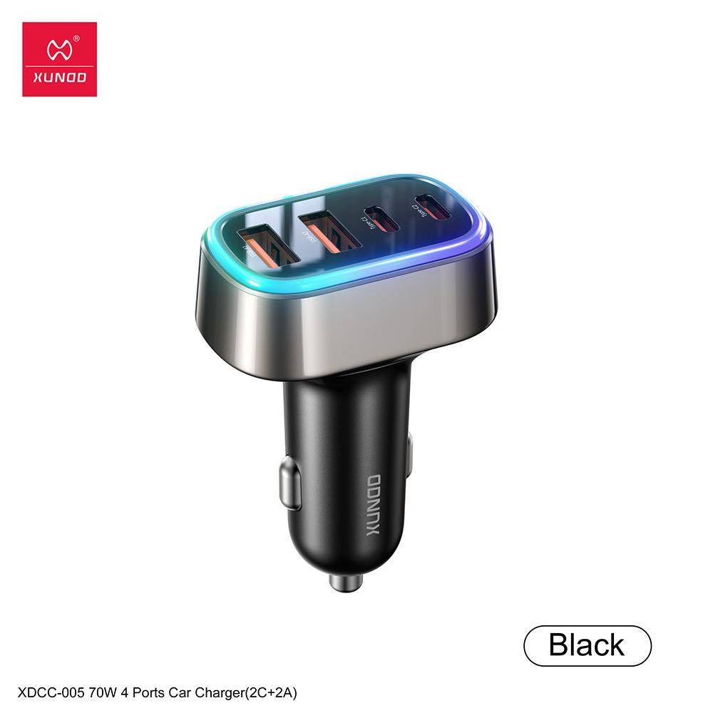 XUNDD XDCC-005 70W Dual USB-C & Dual USB-A 4-Port Fast Car Charger