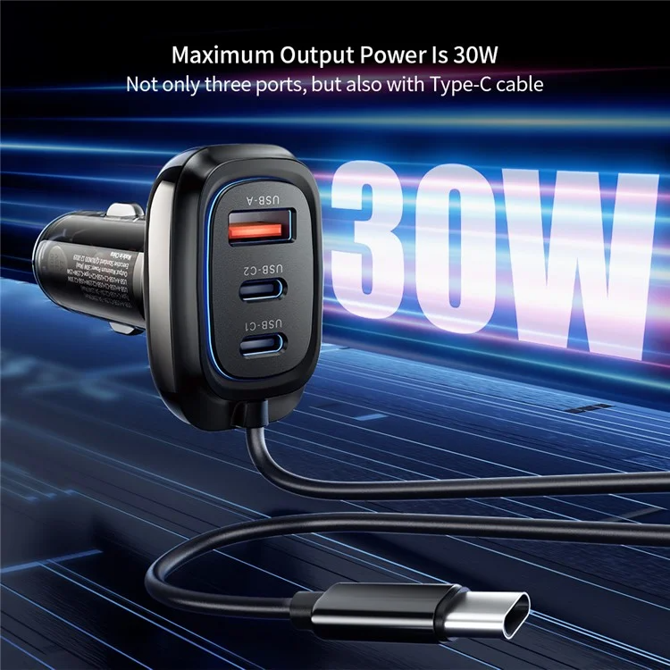 XUNDD XDCH-080 30W 3-Port Fast Car Charger Adapter