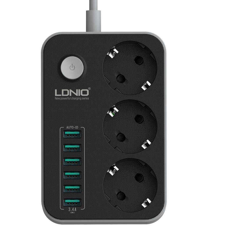 LDNIO SC3631 Smart Power Strip with 3 AC Outlets & 6 USB Ports 1.6m Cord