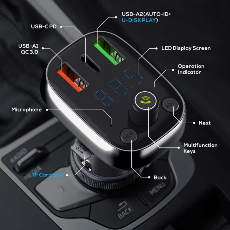 LDNIO C704Q Bluetooth FM Transmitter with Triple USB Car Charger