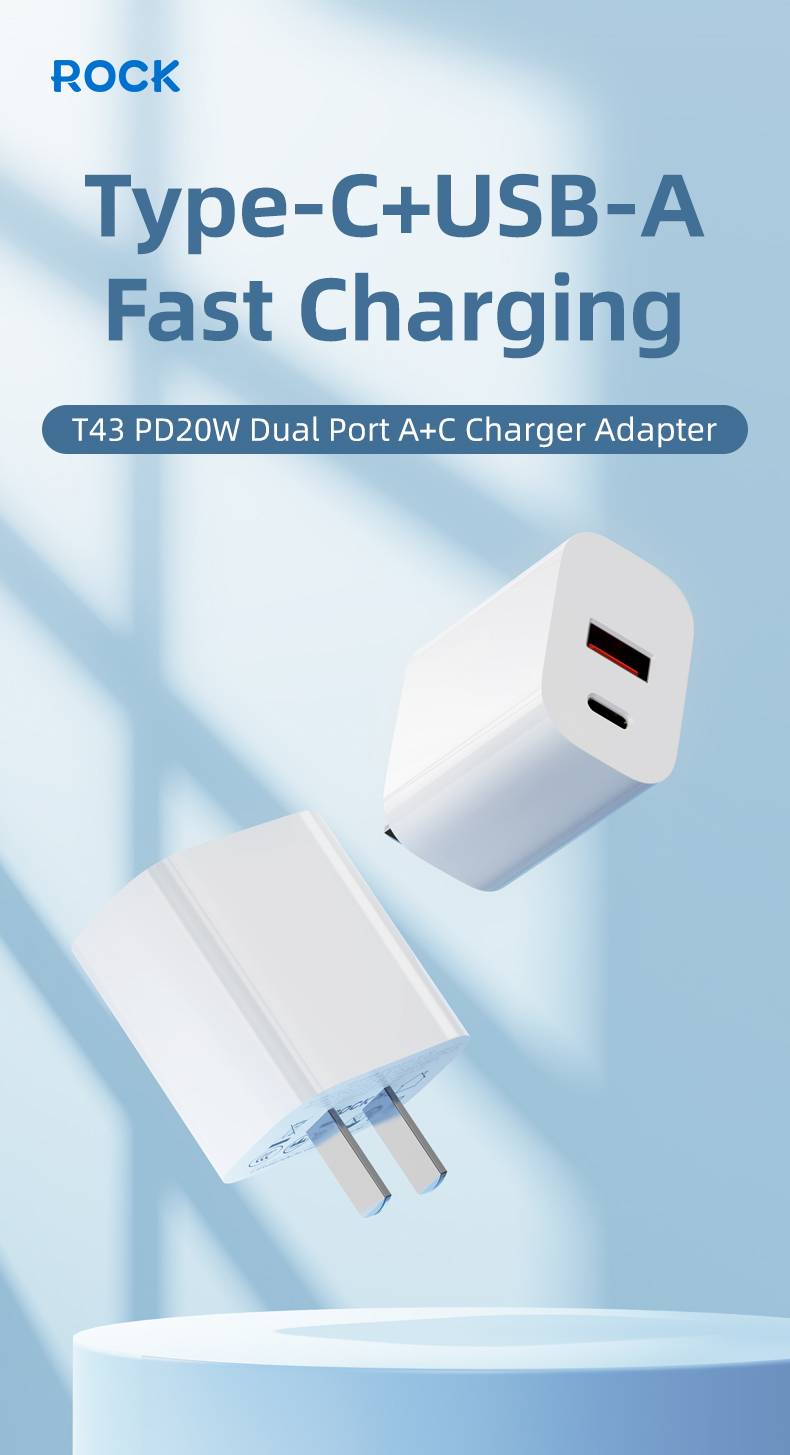 ROCK T43 USB-A & USB-C Dual-Port PD 20W Travel Fast Charger