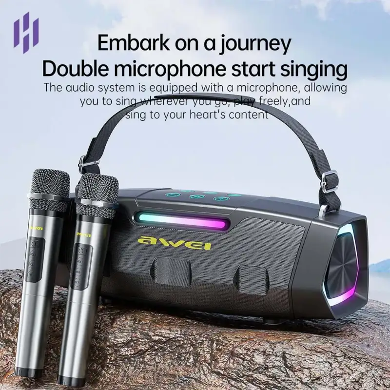 Awei KT28 30W Portable Bluetooth Karaoke Speaker with Dual Wireless Microphones