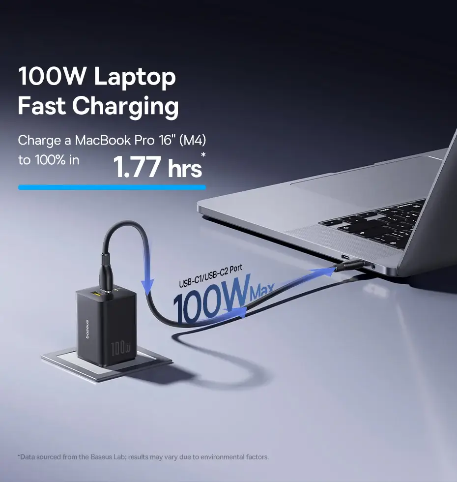 Baseus EnerFill FE11 100W 3-Port USB-C Fast Charger with USB-C To USB-C Cable