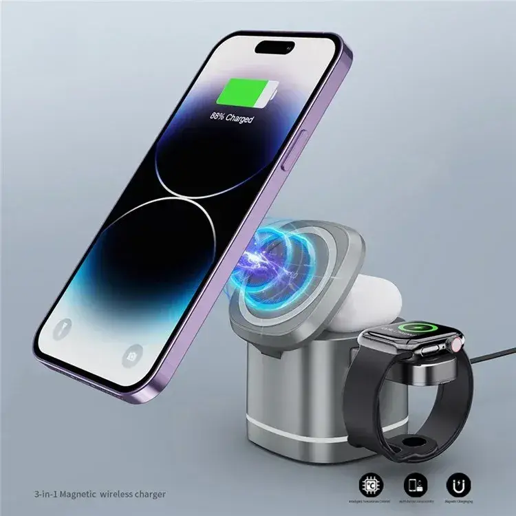 XUNDD XDCH-061 3 in 1 Foldable Magnetic Wireless Charging Stand Gray