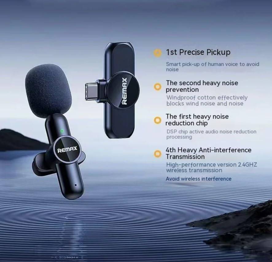Remax K10 Wireless Lavalier Microphone with Noise Reduction and Portable Type-C Charging Case