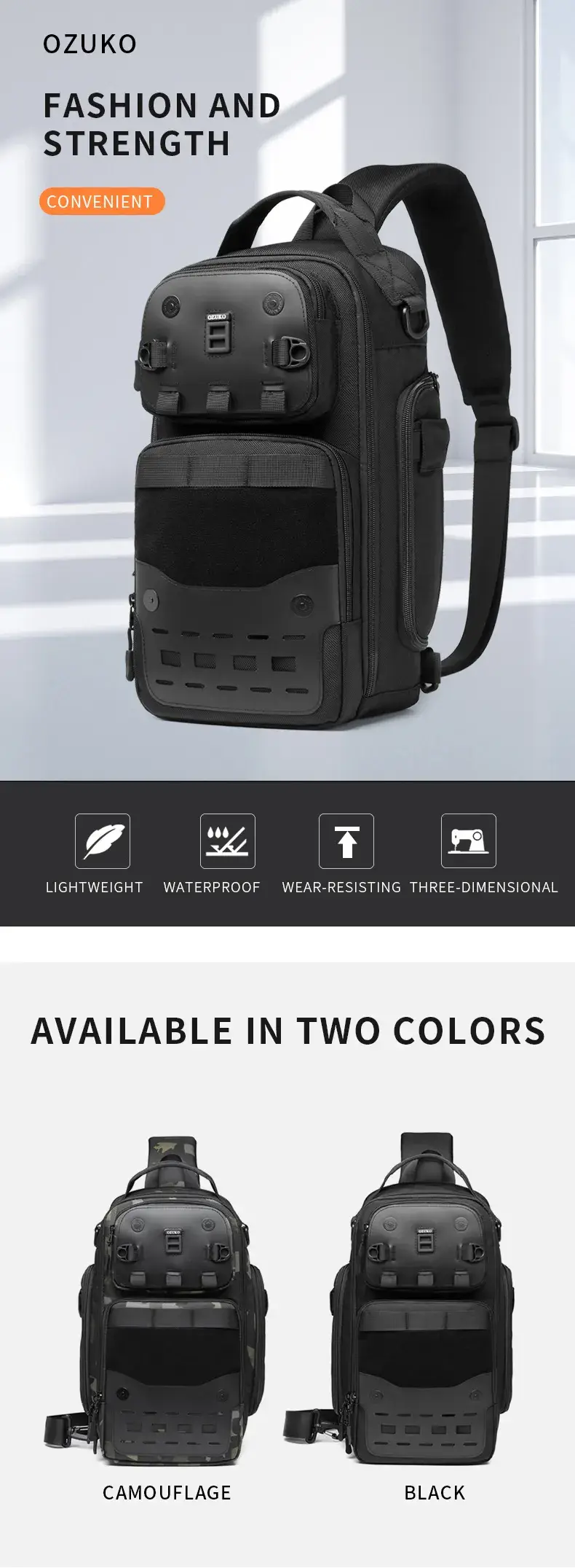 Ozuko 9659 Lightweight Waterproof Anti-Theft Chest & Shoulder Messenger Crossbody Bag