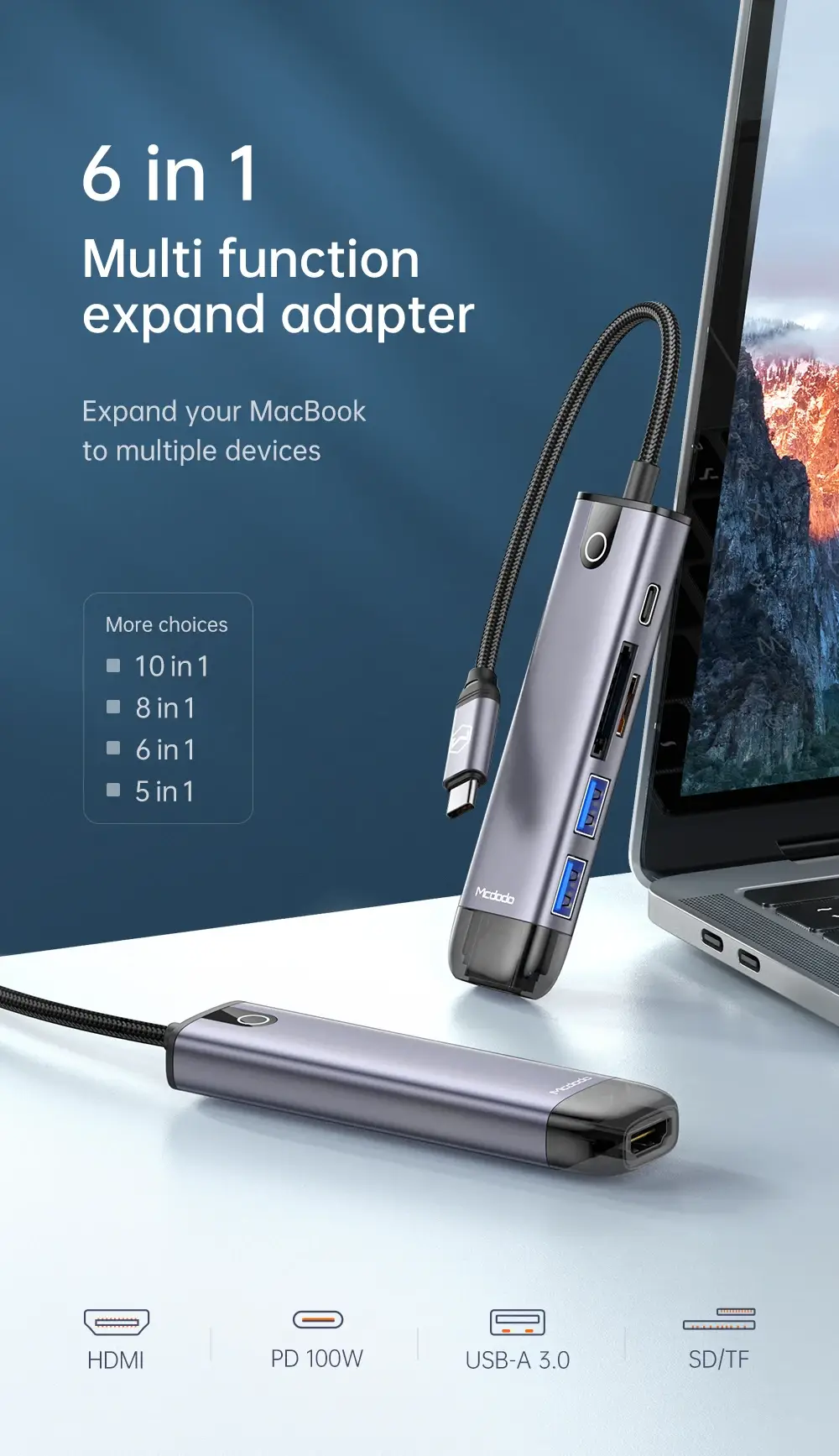 Mcdodo 6 in 1 Multifunctional USB-C Hub Docking Station Adapter