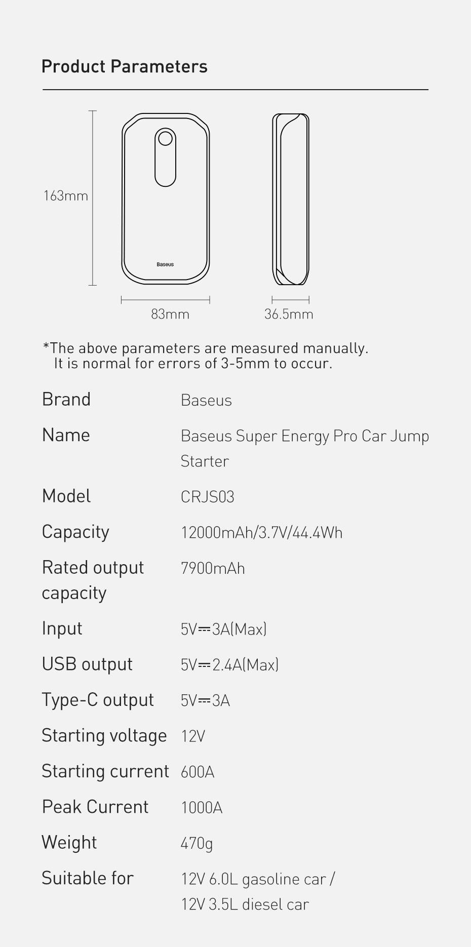 Baseus Super Energy Pro Car Jump 12000 mAh Starter 