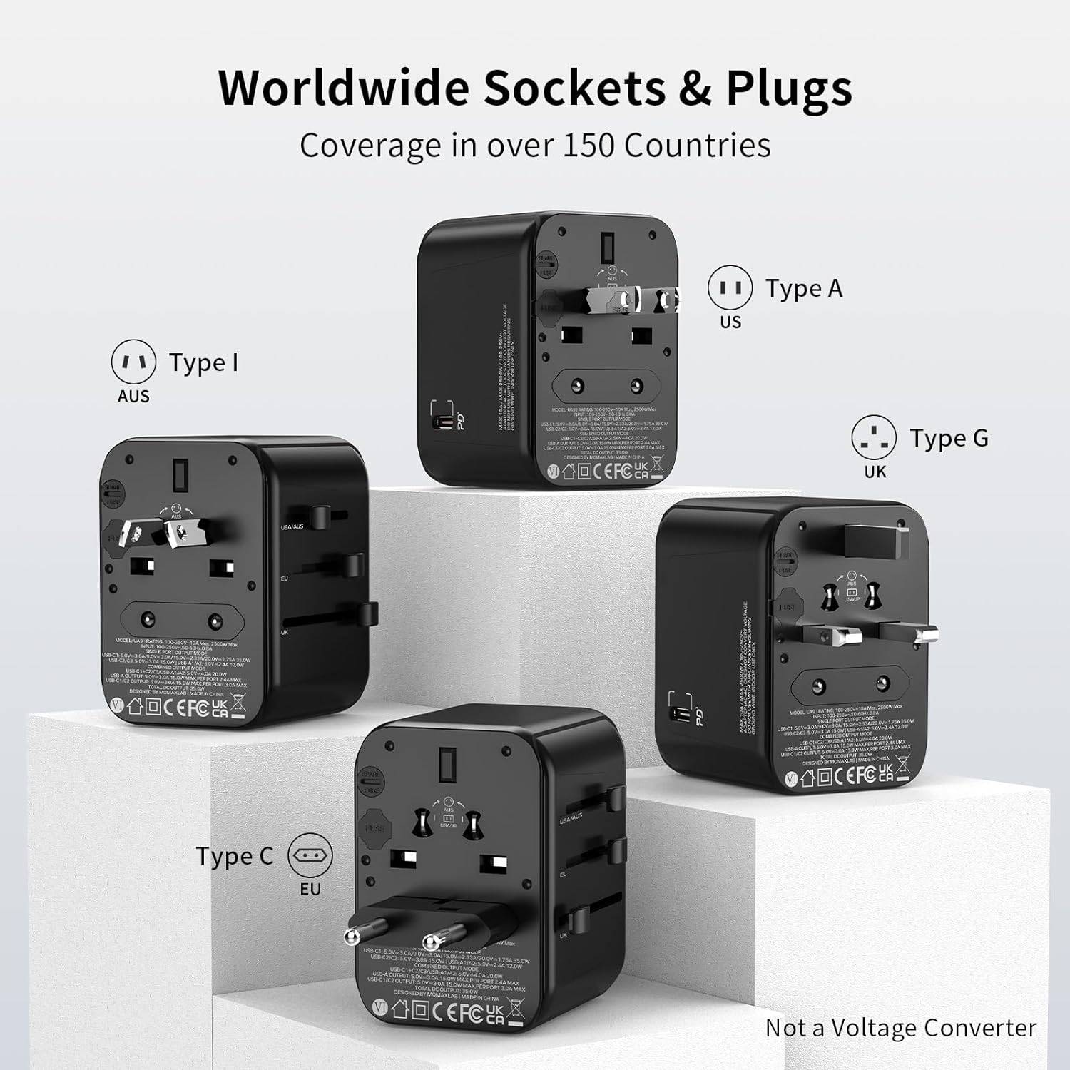 Momax UA9 1-World PD35W Travel Adapter with 5 Ports & AC Charging