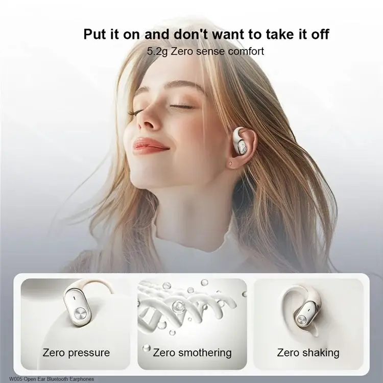 XUNDD W005 Open-Ear Bluetooth 5.4 Earbuds with Earhooks (1 Pair) - Beige