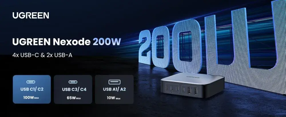 UGREEN Nexode CD271 200W GaN Desktop Charger 6-Port Fast Charging Hub – 40914