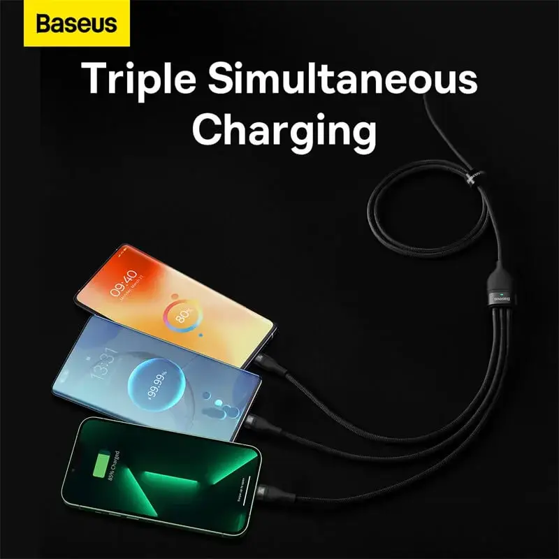 Baseus Flash Series II 3-in-1 Fast Charging Cable (Type-C to Micro+Lightning+Type-C, 100W, 1.5m)