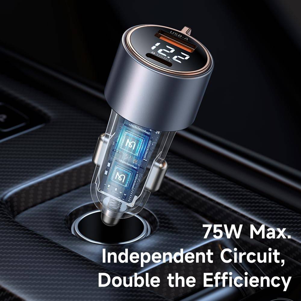 Mcdodo CC-3690 75W Dual-Port Fast Car Charger with USB-A & USB-C Digital Display Black