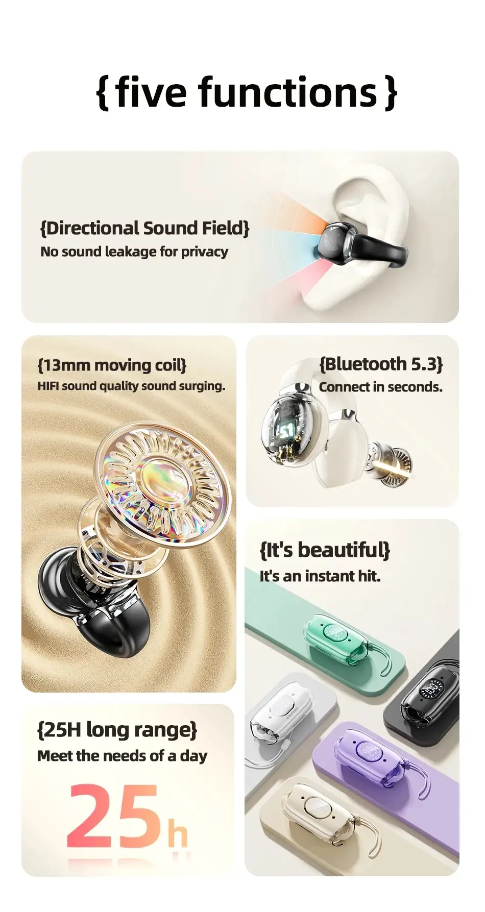 Awei TZ7 Soft Ear Clip-on Sports Wireless Headphones