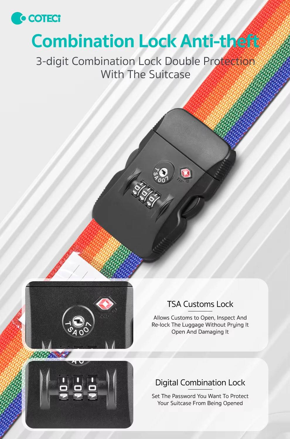 COTECi TR-004 TSA-Approved Adjustable Luggage Strap for Suitcases