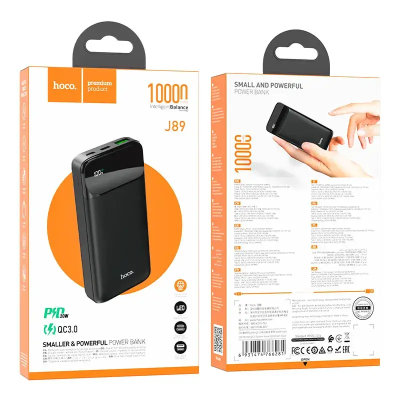 Hoco J89 10000mAh Power Bank with 20W PD Fast Charging & LED Digital Display