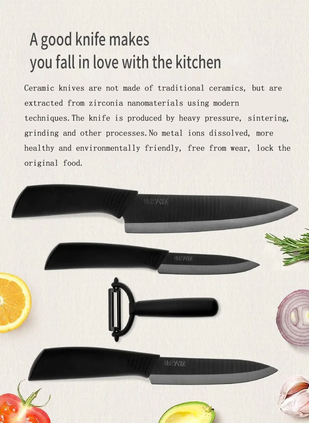 Xiaomi HUOHOU Nano-Ceramic 4Pcs Knife Set with Cover