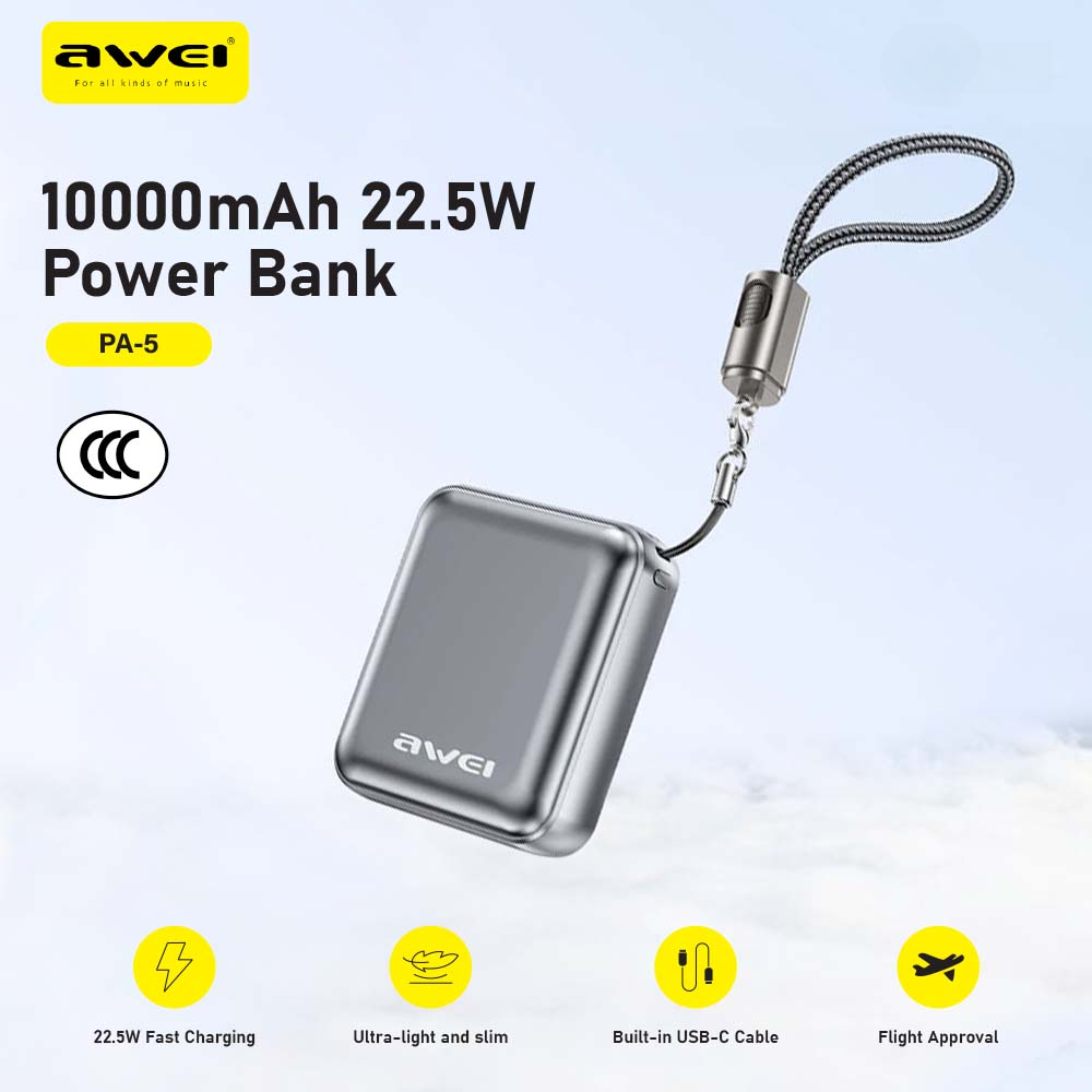 Awei PA5 10000mAh Mini Power Bank with 22.5W Fast Charging