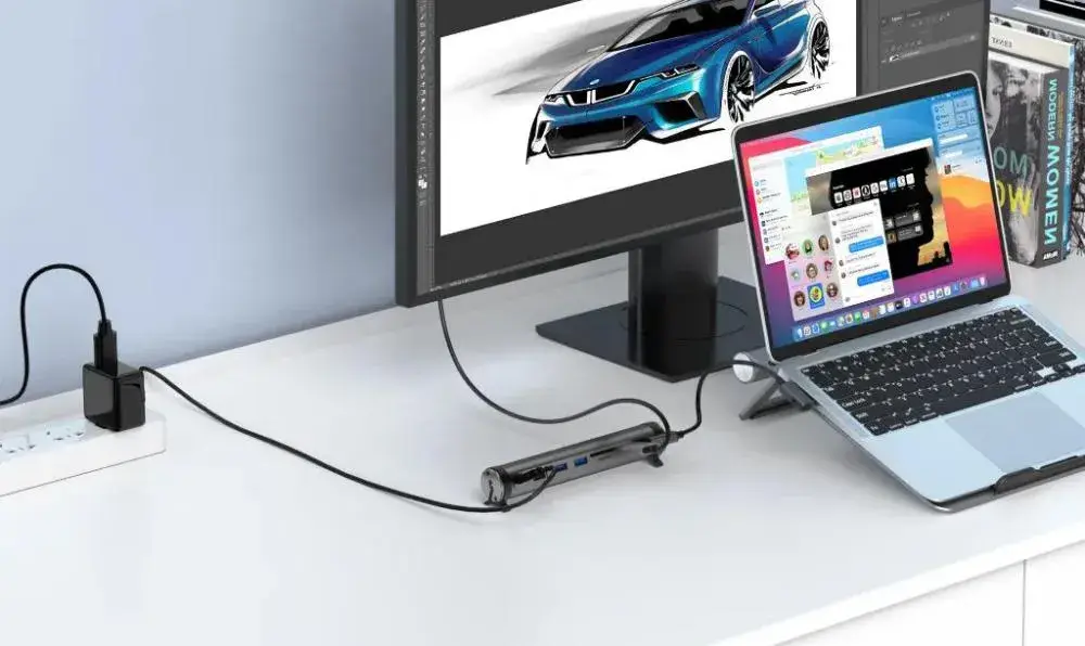 WiWU A821CH 8-in-1 USB-C Laptop Stand and Docking Station Hub - Black