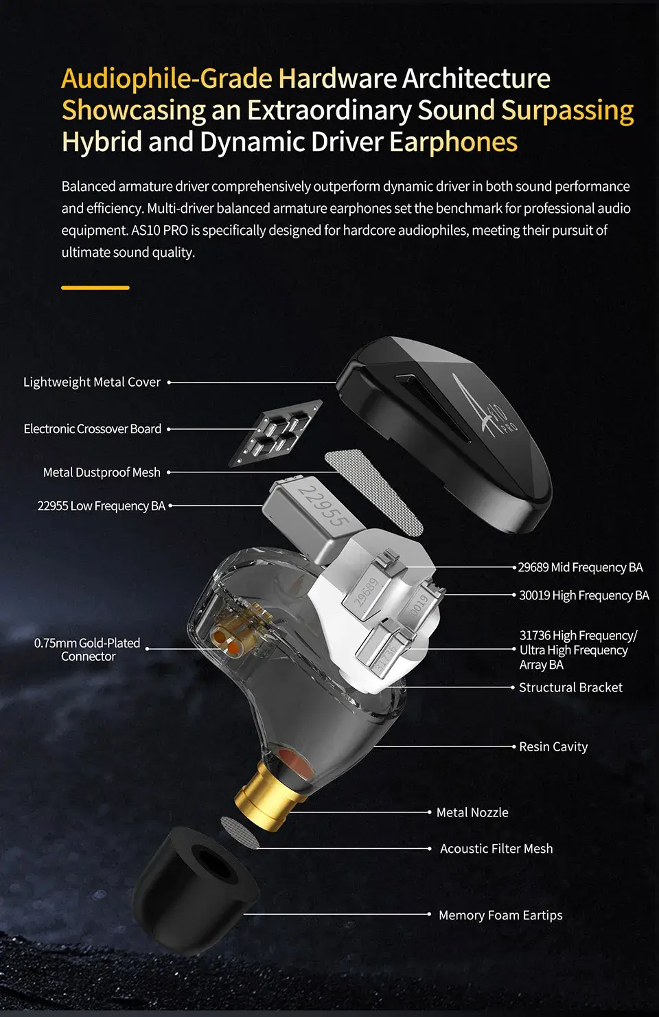 KZ AS10 Pro Professional 5-Driver Balanced Armature IEM for Ultimate Sound Performance