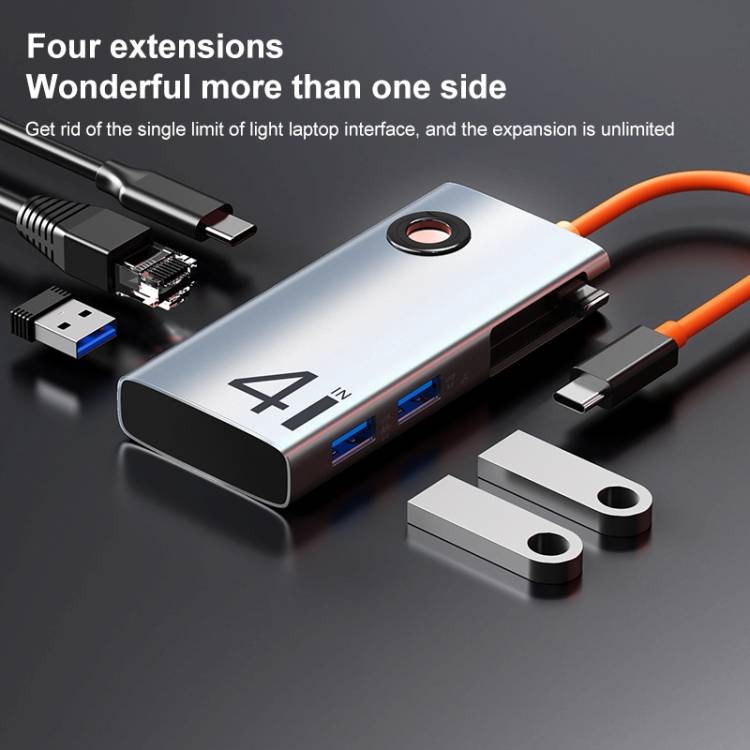 ROCK TR26 4-in-1 USB-C to USB 3.0 ×3 RJ45 Multifunctional Hub