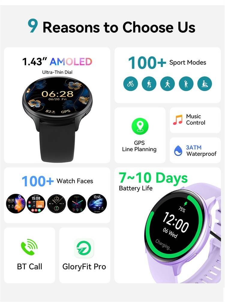 Valdus VG53 Pro Smartwatch 3ATM Waterproof GPS SOS Health Monitoring & Bluetooth Calls