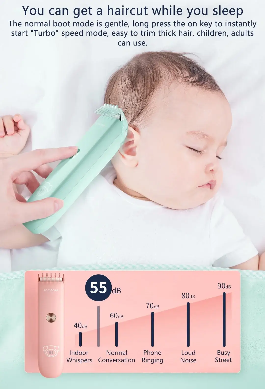 Enchen YOYO Baby Hair Clipper Anti-Clip & Ultra-Quiet Rechargeable Trimmer
