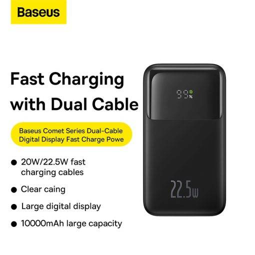 Baseus Comet 22.5W 10,000mAh Dual Cable Power Bank with Digital Display