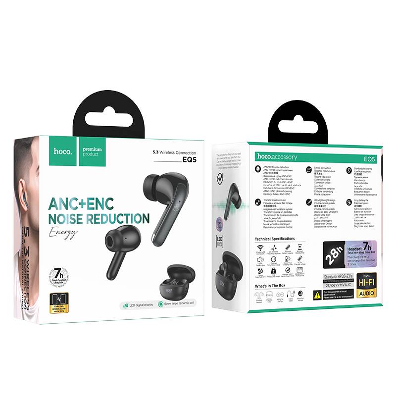Hoco EQ5 TWS Wireless Earbuds Bluetooth Headset with Hybrid ANC & ENC Noise Reduction