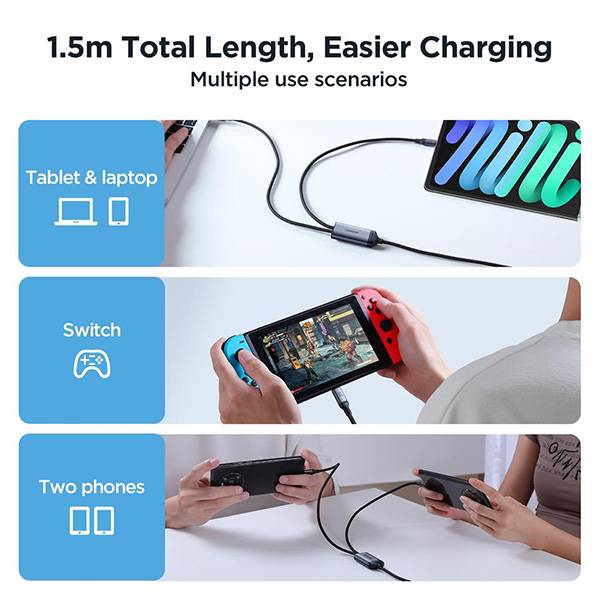 JOYROOM SA21-1T2 Speedy Series 100W 2-in-1 Type-C to Dual Type-C Fast Charging Cable 1.5 Meter