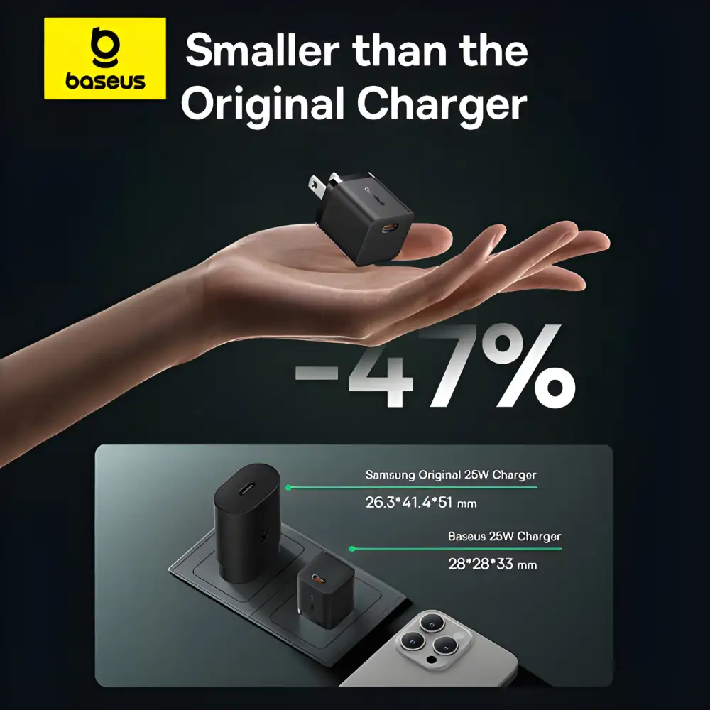 Baseus GaN5 Mini 25W Fast Charger (1C) with 1M USB-C to USB-C Cable
