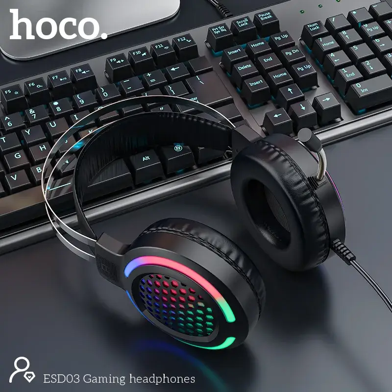 Hoco ESD03 Wired RGB Lighting and Noise-Cancelling Microphone Gaming Headphones