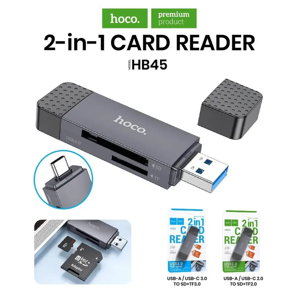 Hoco HB45 Spirit 2-in-1 High-Speed Card Reader USB & Type-C, USB 2.0/3.0 Compatible