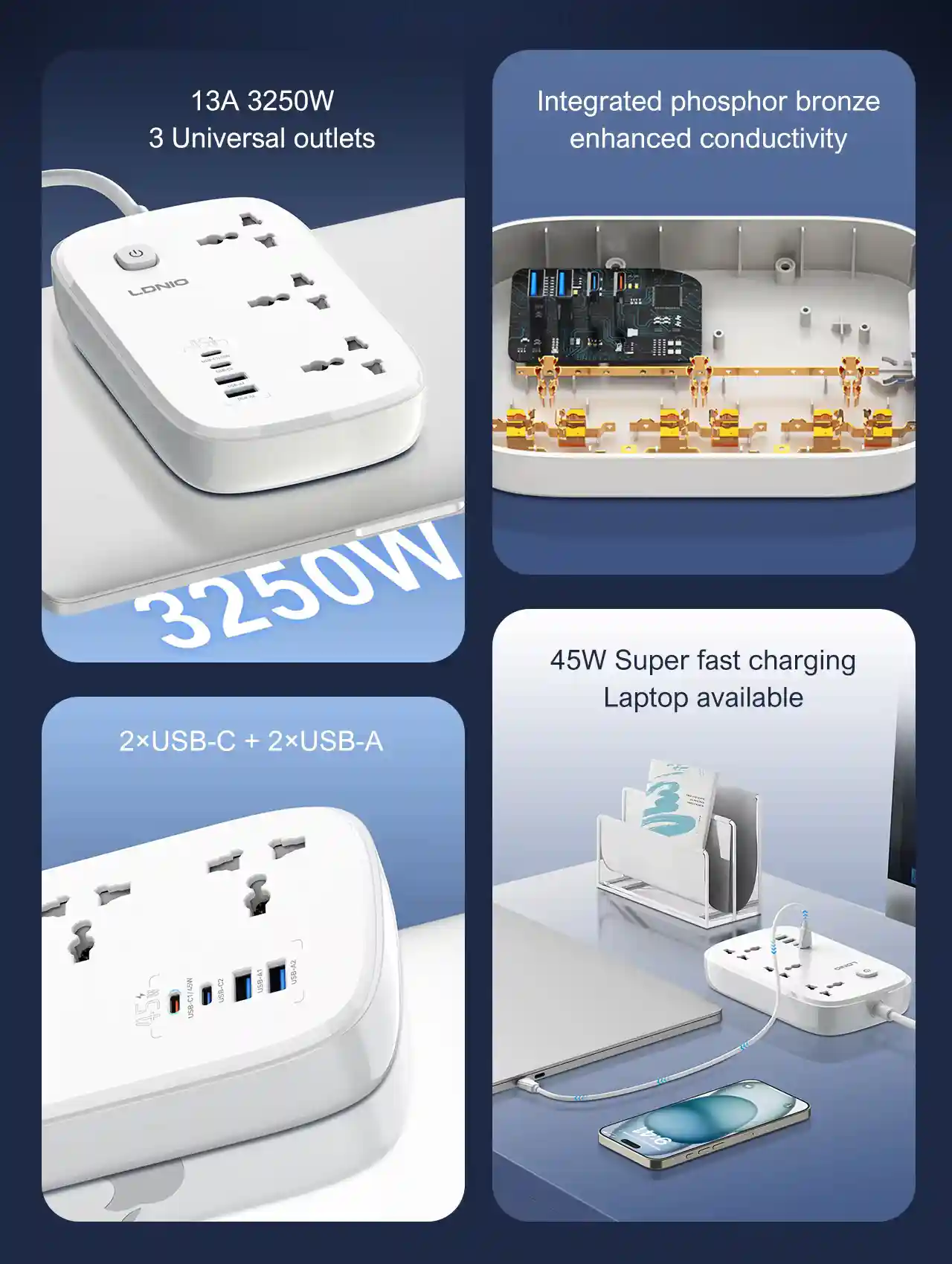 LDNIO SC6 45W Power Strip Smart Extension Socket with USB-C Fast Charging Port