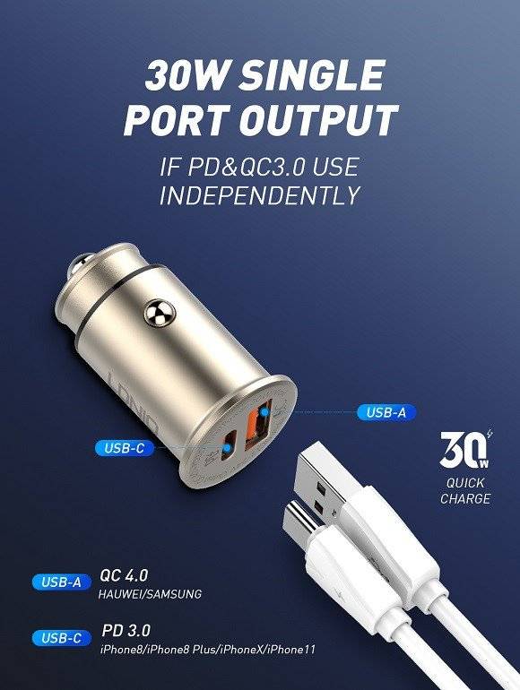 LDNIO C506Q 30W Ultra Mini Zinc Alloy Shell Car Charger