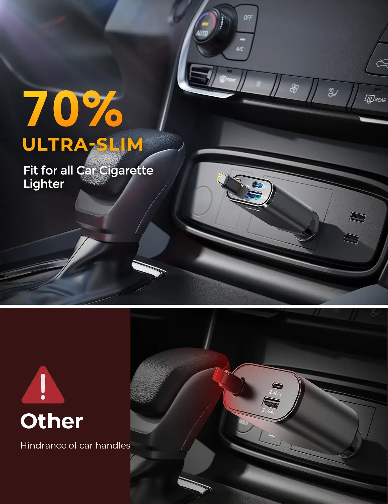 Joyroom JR-CCL07 60W 3-in-1 Retractable Fast Car Charger